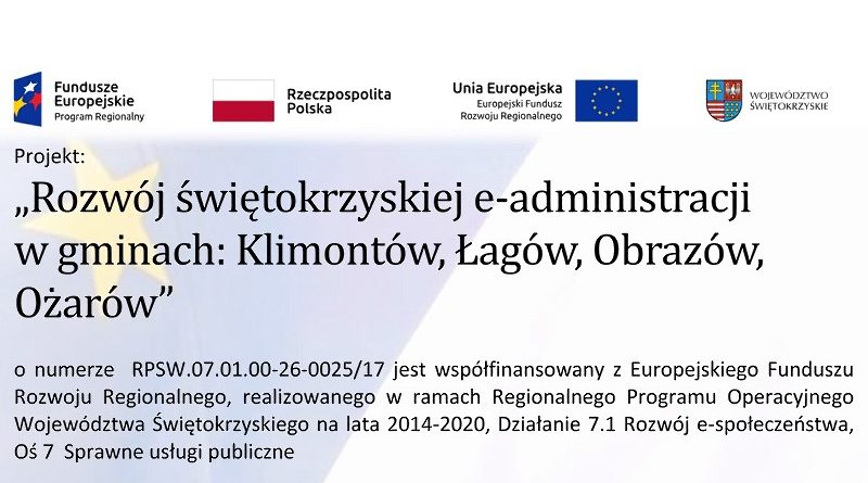 Rozwój świętokrzyskiej e-administracji w gminach: Klimontów, Łagów, Obrazów, Ożarów