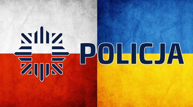 Flaga Polski i Ukrainy z logo Policji